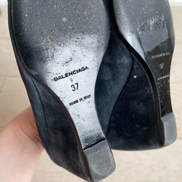 BALENCIAGA - Made in Italy Arena Suede Derby Lace-Up Blue Wedges Shoes - Picture 13 of 14